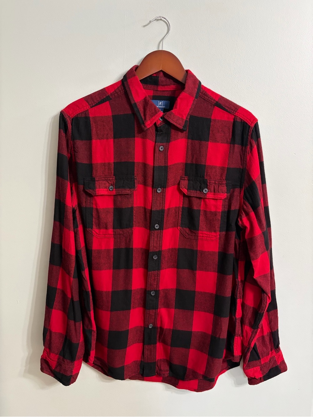 George Red and Black Plaid Button-Down Shirt
